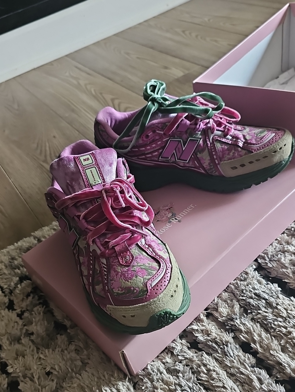 New Balance Pink & Green Floral Print Sneakers #1906R #roseunner